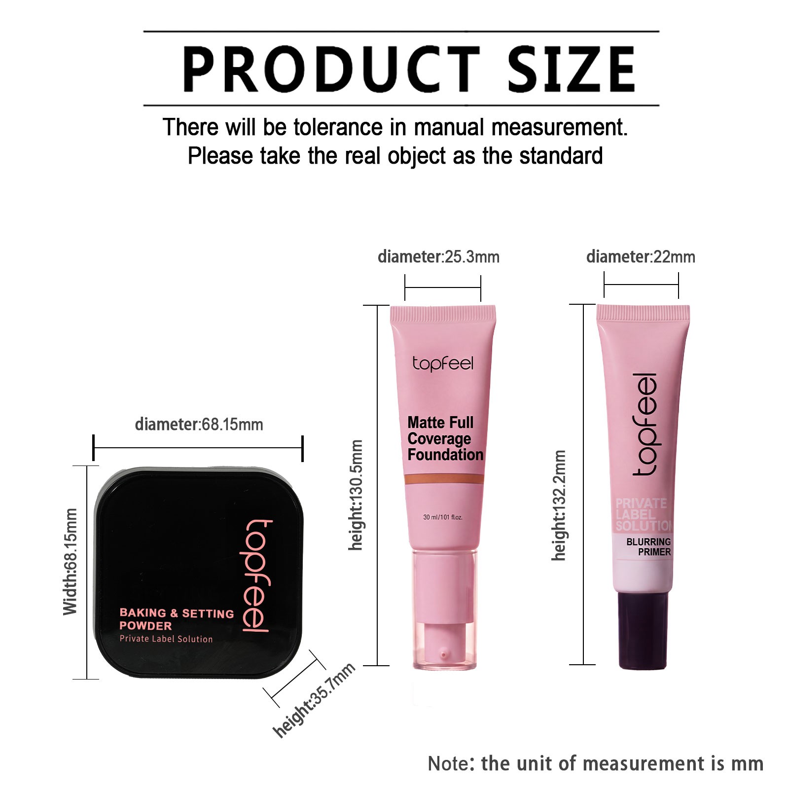 makeup set with primer foundation and setting powder size