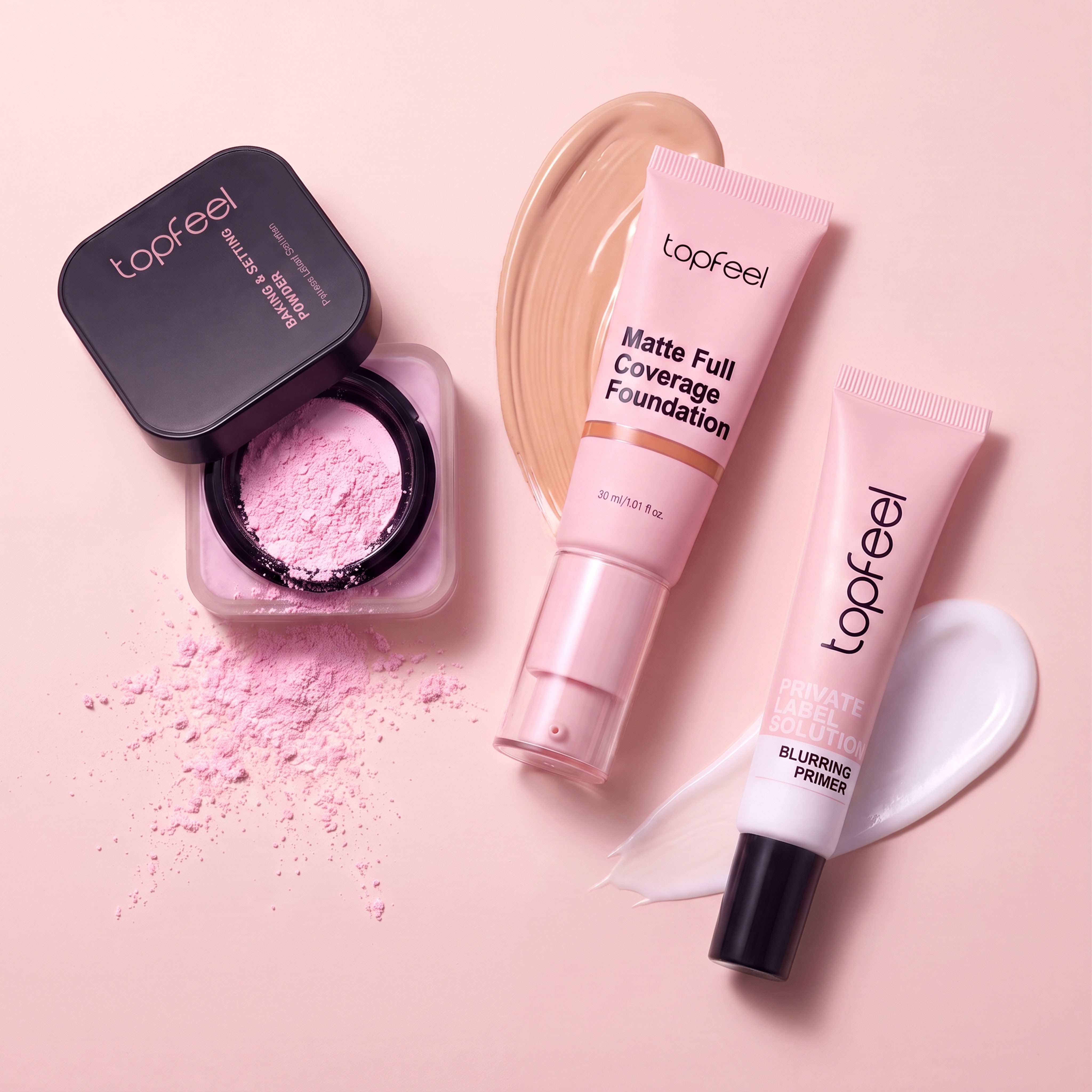 privte label matte makeup set with primer foundation and setting powder